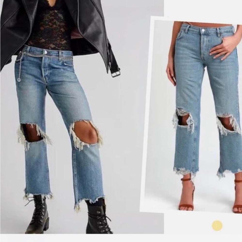 We The Free Light Blue Distressed Cropped Jeans
